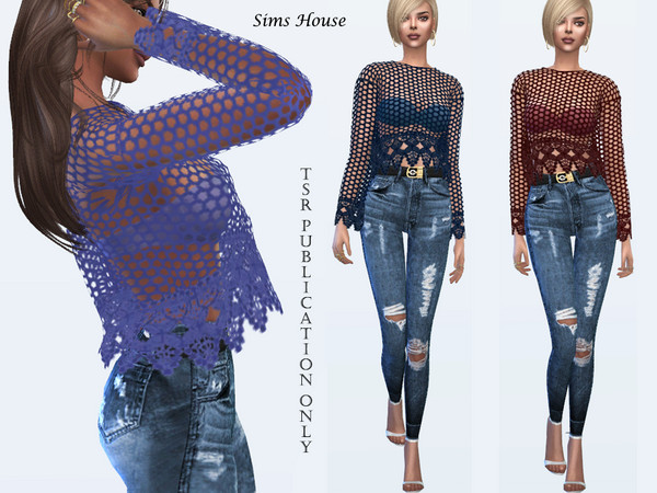Sims 4 Lace Knitted Blouse by Sims House at TSR
