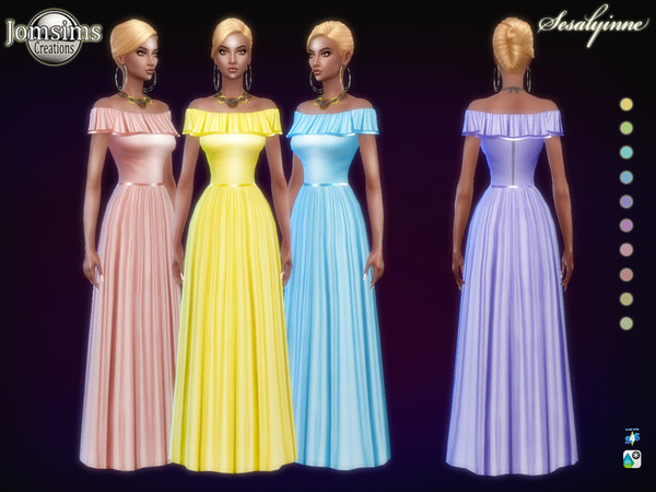 Sims 4 Sesalyinne long pleated dress by jomsims at TSR