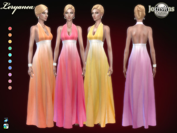 Sims 4 Leryanea long chiffon dress by jomsims at TSR
