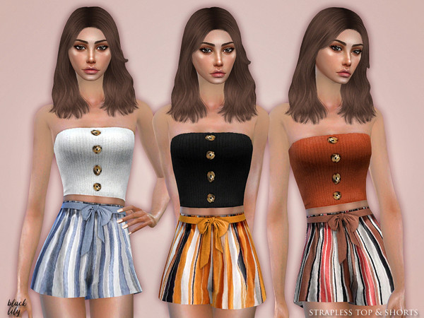 Sims 4 Strapless Top & Shorts by Black Lily at TSR