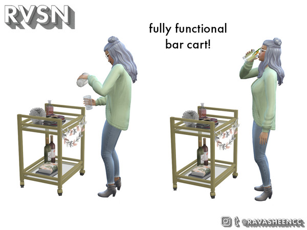 Sims 4 Functional Bar Cart Set by RAVASHEEN at TSR