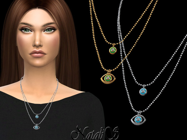 Sims 4 Evil eye double necklace by NataliS at TSR