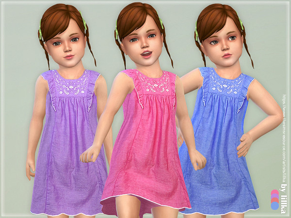 Sims 4 Floral Angel Sleeve Toddler Dress by lillka at TSR