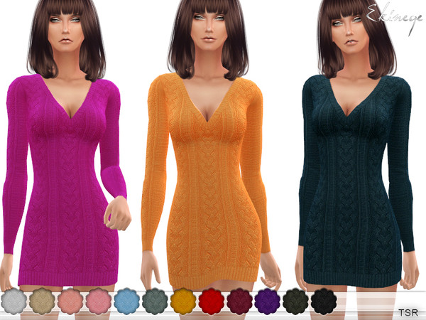 Sims 4 Cable Knit V neck Sweater Dress by ekinege at TSR