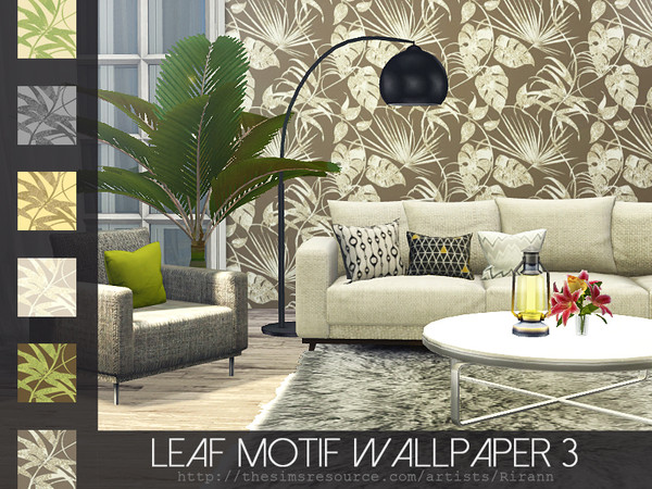 Sims 4 Leaf Motif Wallpaper 3 by Rirann at TSR