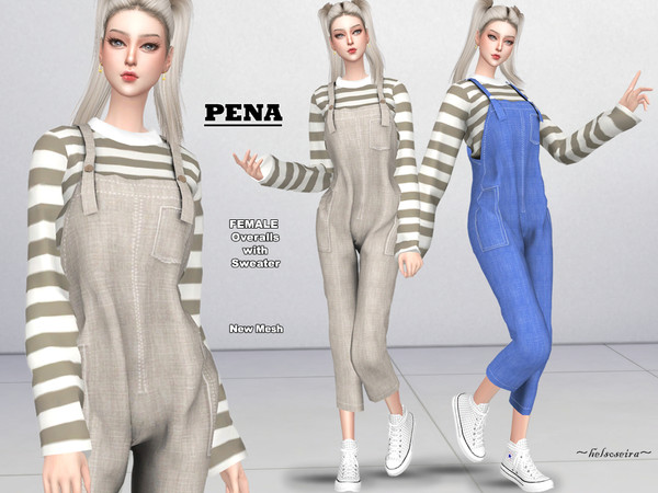 Sims 4 PENA Overalls with Sweater by Helsoseira at TSR