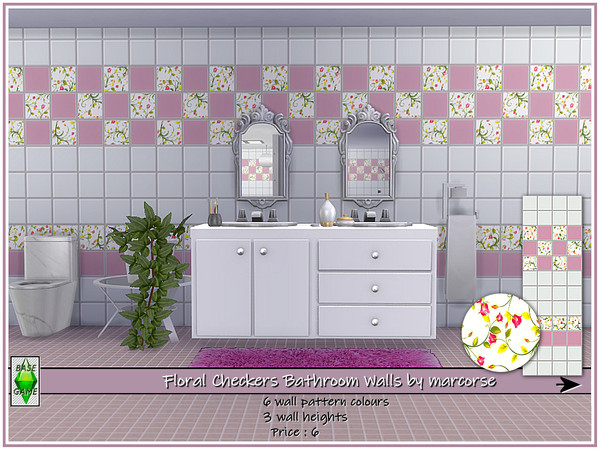 Sims 4 Floral Checkers Bathroom Walls by marcorse at TSR