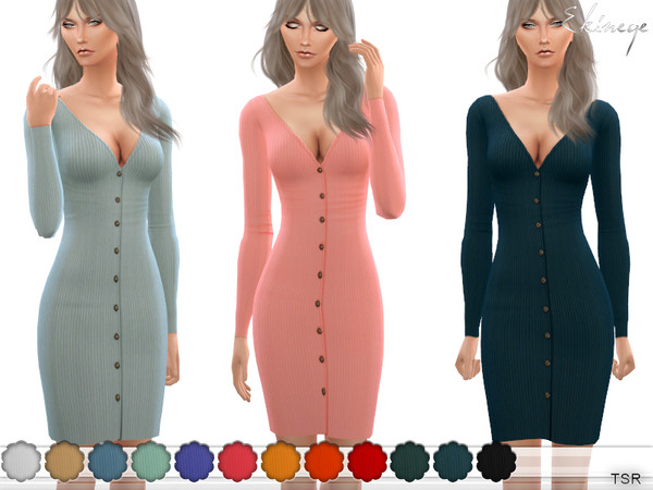 Sims 4 Ribbed Button Down Dress by ekinege at TSR