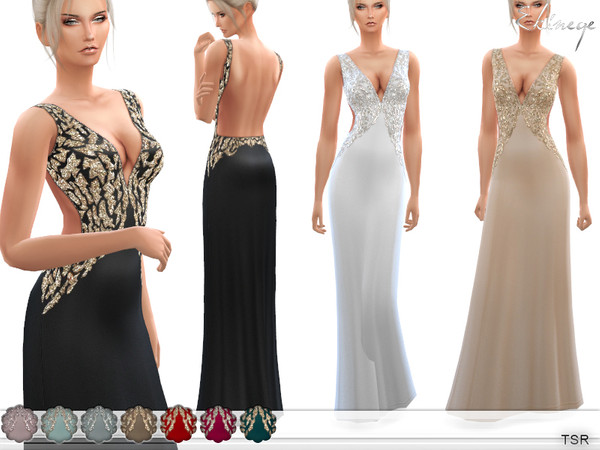 Sims 4 Beaded Backless Long Dress by ekinege at TSR