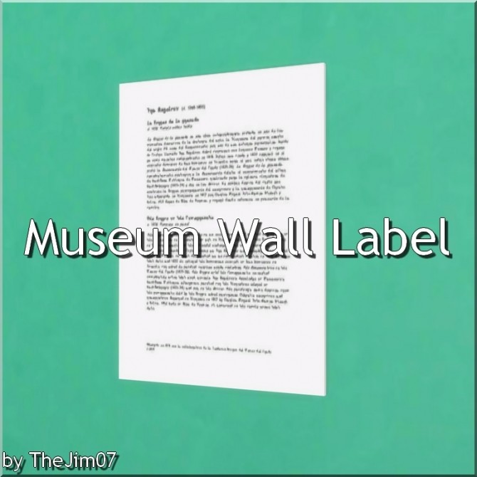 Sims 4 Museum Wall Label by TheJim07 at Mod The Sims
