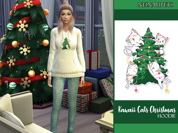 Sims 4 Kawaii Cats Christmas Hoodie by neinahpets at TSR