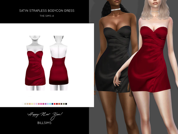 Sims 4 Satin Strapless Bodycon Dress by Bill Sims at TSR