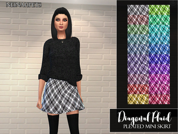 Sims 4 Diagonal Plaid Pleated Mini Skirt by neinahpets at TSR