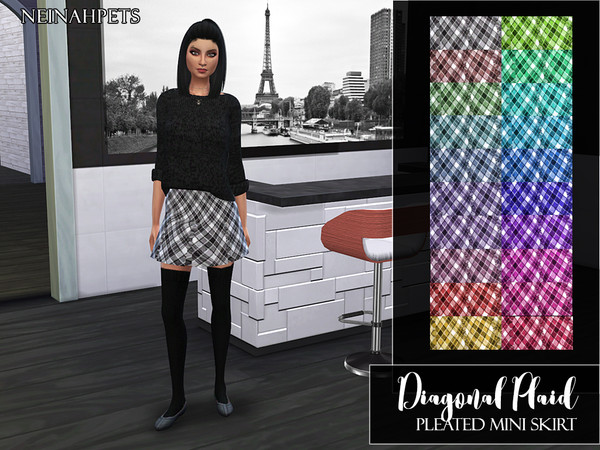 Sims 4 Diagonal Plaid Pleated Mini Skirt by neinahpets at TSR