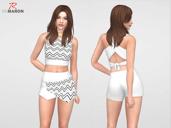Sims 4 Cropped Geometric top by remaron at TSR