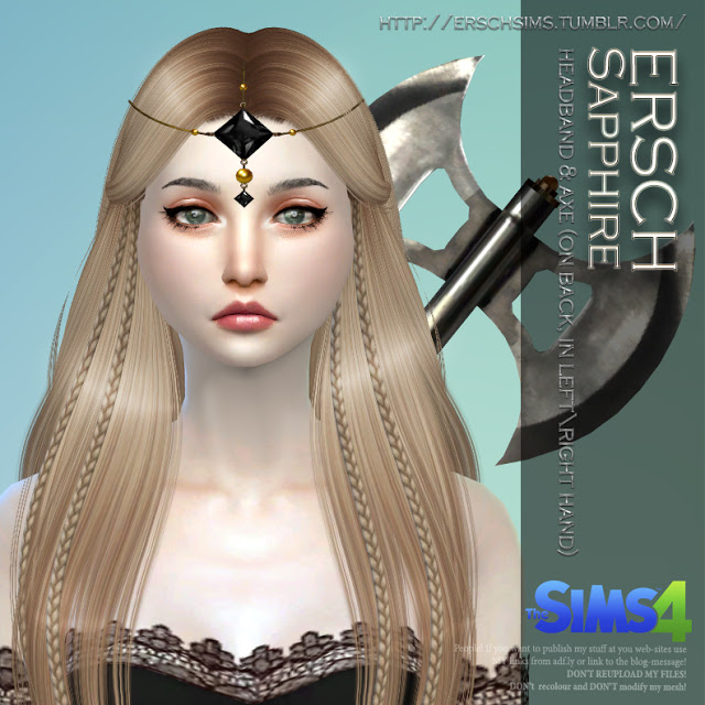 Sims 4 Sapphire Set: headband and axe at ErSch Sims