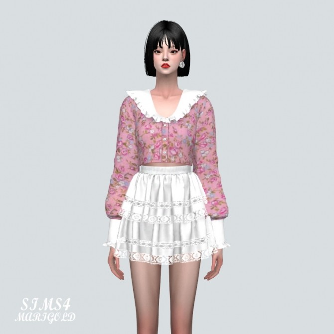 Sims 4 Frill Collar Flower Blouse at Marigold