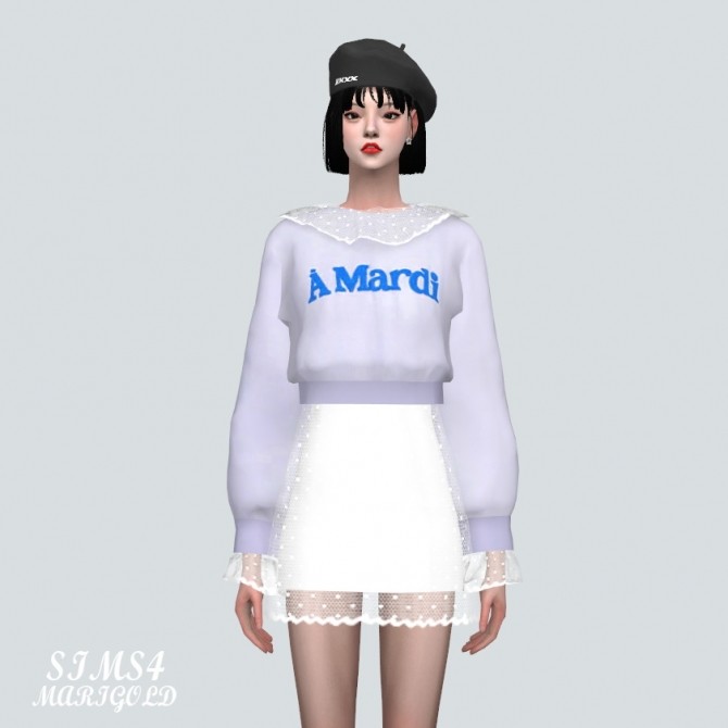 Sims 4 Dot See Through Collar Sweatshirt Mini Dress at Marigold