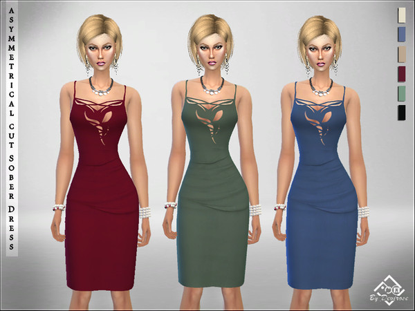 Sims 4 Asymmetrical Cut Sober Dress by Devirose at TSR