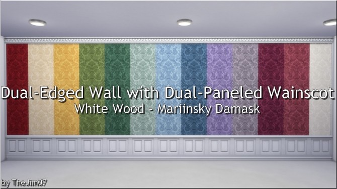 Sims 4 Dual Edged Wall White Wood & Mariinsky Damask by TheJim07 at Mod The Sims