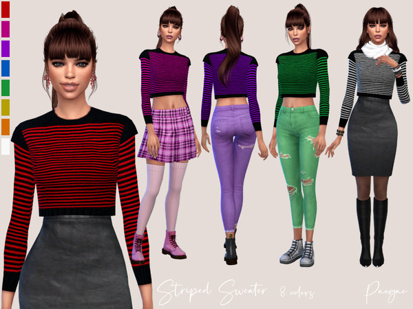Sims 4 Striped Sweater by Paogae at TSR