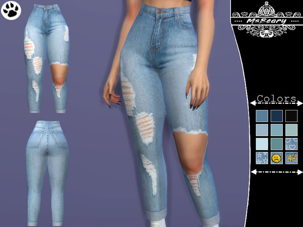 Sims 4 High waisted Ripped Jeans by MsBeary at TSR