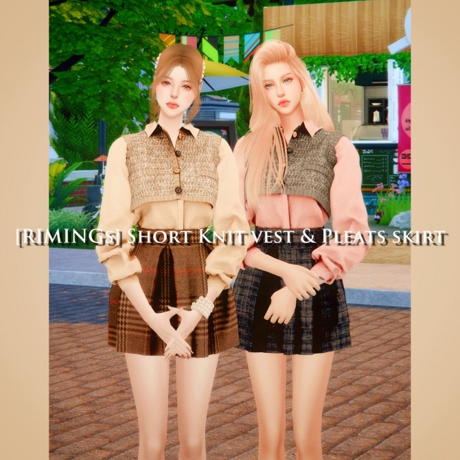 Sims 4 Short knit vest & pleated skirt at RIMINGs