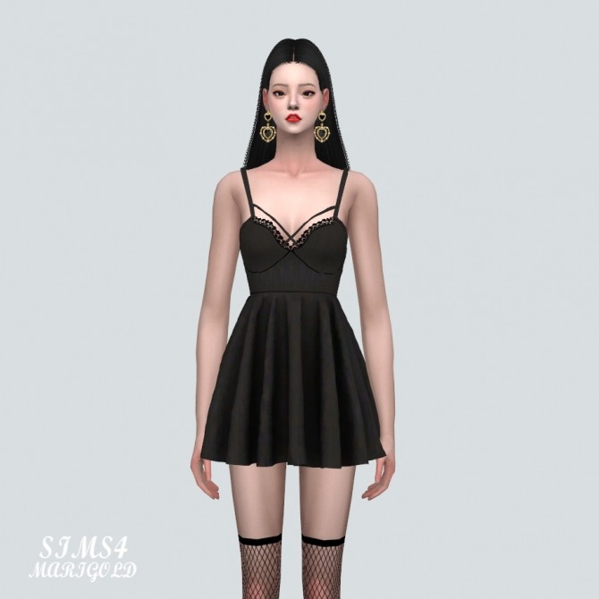 Sims 4 Bustier Lace Flare Mini Dress at Marigold