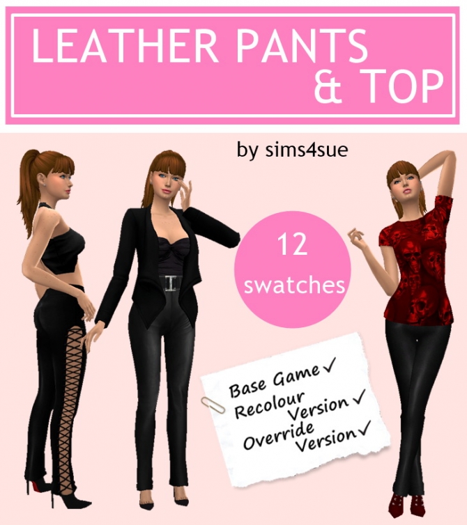 BG LEATHER PANTS & TOP at Sims4Sue » Sims 4 Updates