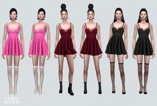 Sims 4 Bustier Lace Flare Mini Dress at Marigold