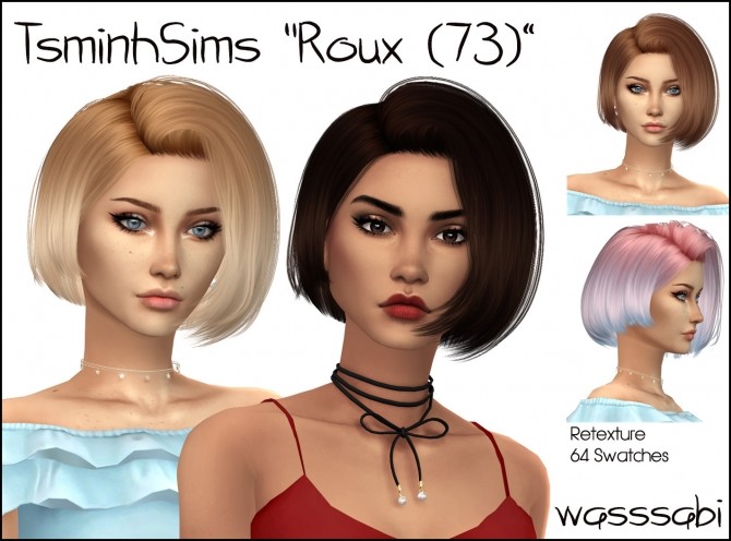 Sims 4 TsminhSims Roux Hair 73 retextures at Wasssabi Sims