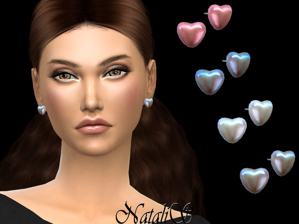Sims 4 Pearl heart stud earrings by NataliS at TSR