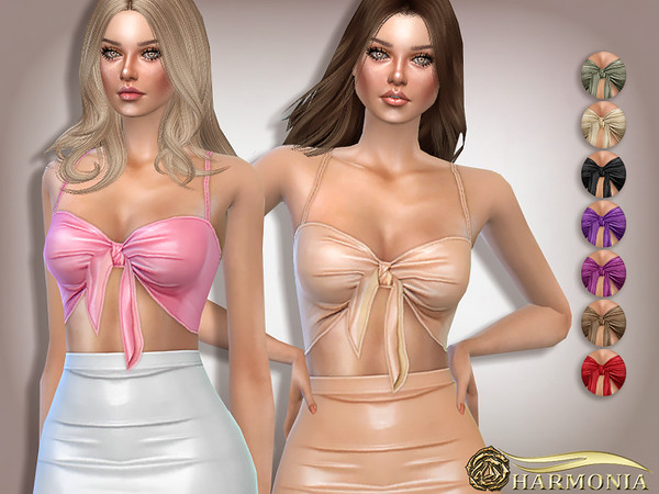 Sims 4 Shape PU Tie Front Crop Top by Harmonia at TSR