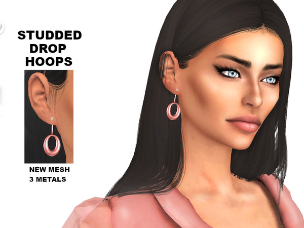 Sims 4 Studded Drop Hoops by Tigerlilly at TSR