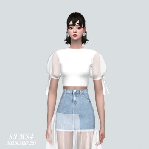 See-through Puff Sleeves Crop Top At Marigold » Sims 4 Updates