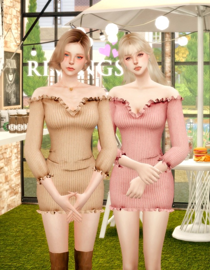 Sims 4 Off The Shoulder Frill Dress at RIMINGs