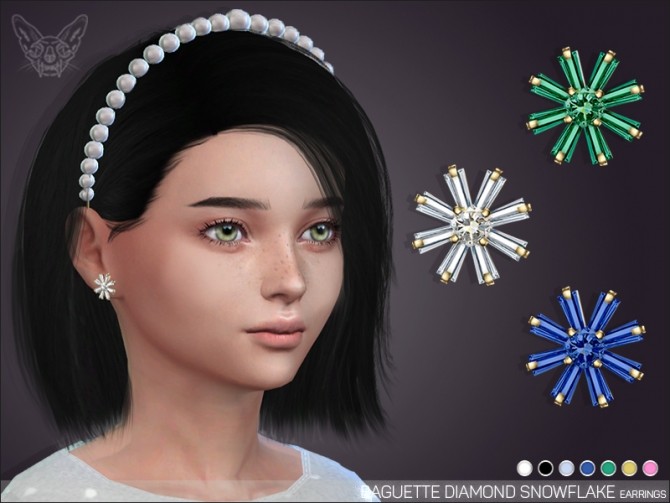 Sims 4 Baguette Diamond Snowflake Earrings For Kids at Giulietta