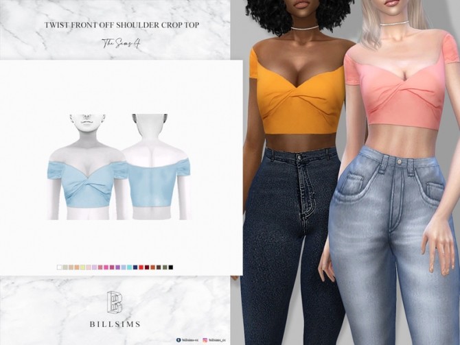 Sims 4 Twist Front Off Shoulder Crop Top by Bill Sims at TSR
