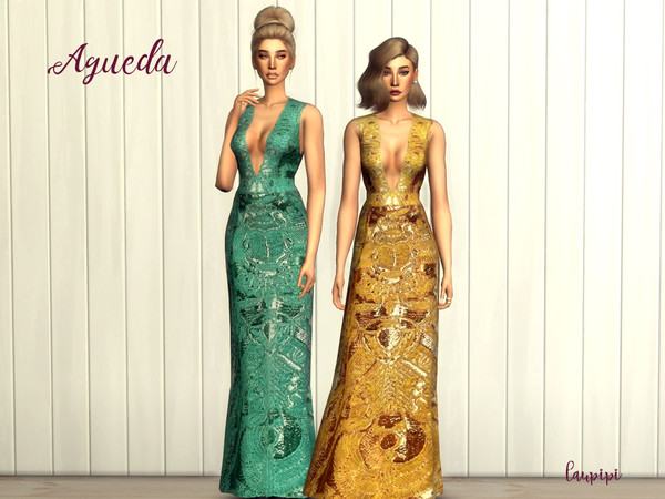 Sims 4 Agueda embellished dress by laupipi at TSR
