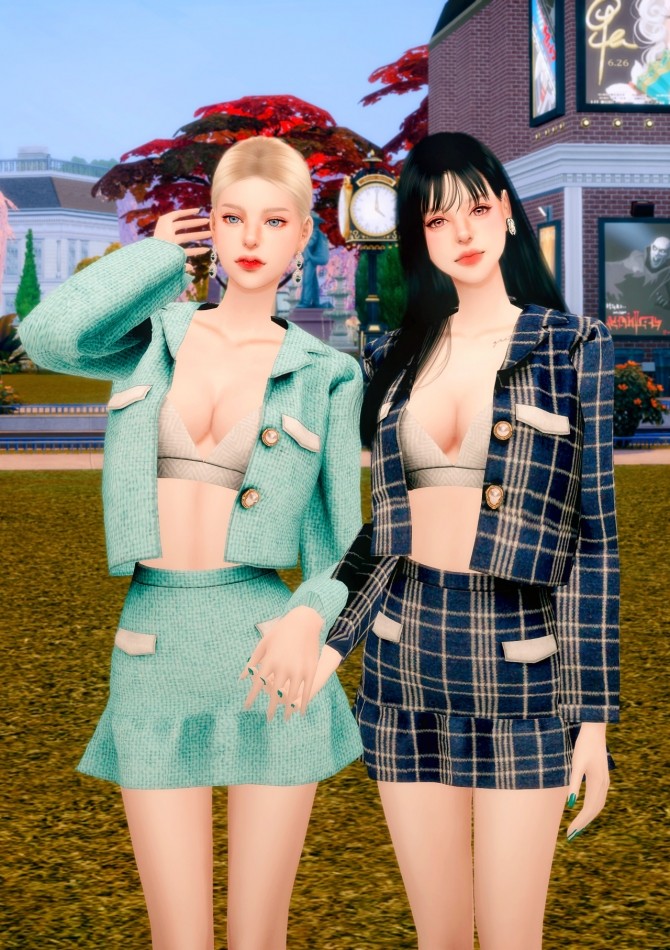 Sims 4 Tweed jacket & mini skirt at RIMINGs