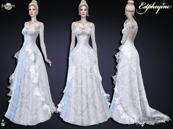 Sims 4 Estpheyine wedding dress by jomsims at TSR