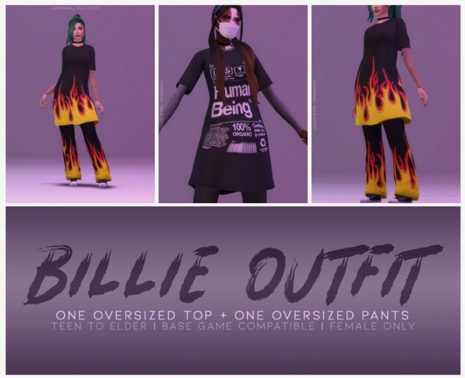 Sims 4 BILLIE OUTFIT: oversized top + pants at Candy Sims 4
