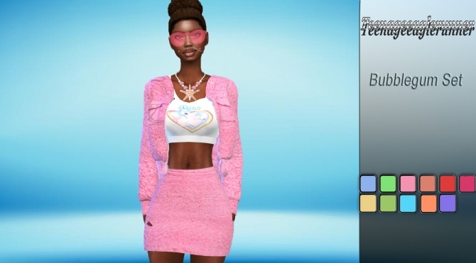 Sims 4 Bubblegum top with jacket + skirt at Teenageeaglerunner