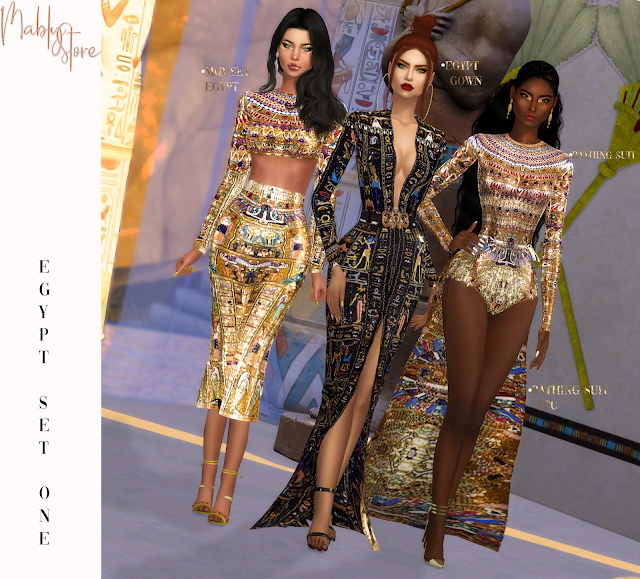 Sims 4 EGYPT SET: gowns and swimsuit at Mably Store