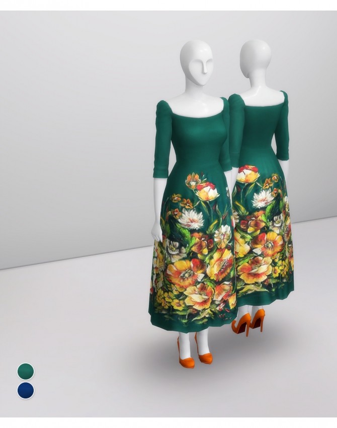Sims 4 Green Floral Dress at Rusty Nail