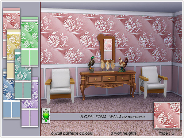 Sims 4 Floral Poms Walls by marcorse at TSR