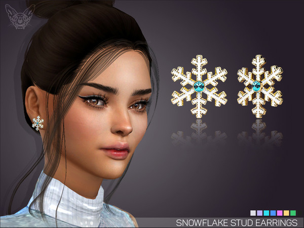 Sims 4 Snowflake Stud Earrings by feyona at TSR