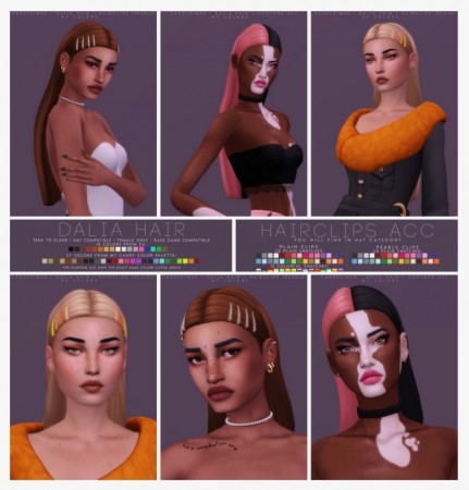 DALIA basic long hair with hair clips and duotone acc at Candy Sims 4