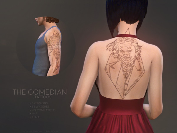 Sims 4 The Comedian tattoos by sugar owl at TSR
