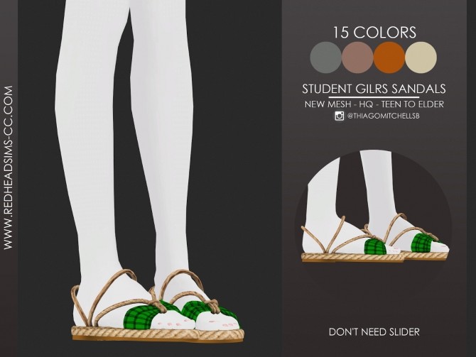 Sims 4 STUDENT GIRLS SANDALS by Thiago Mitchell at REDHEADSIMS